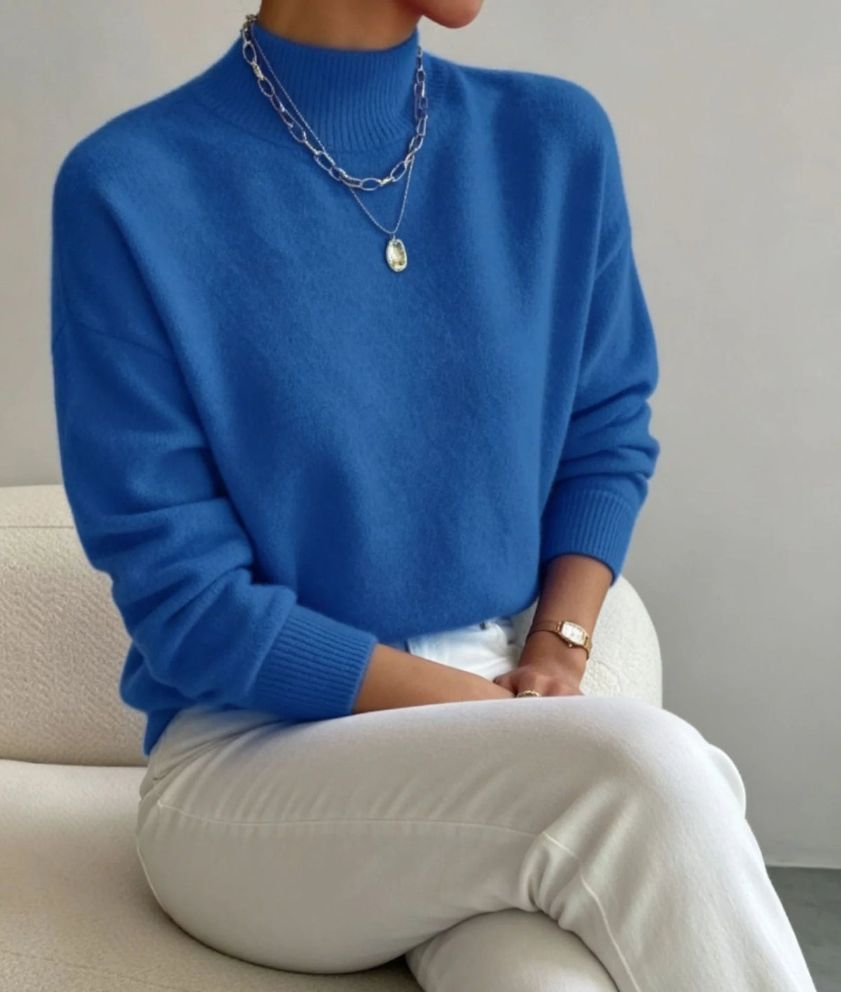 Mock Neck Knit Jumper – Blue