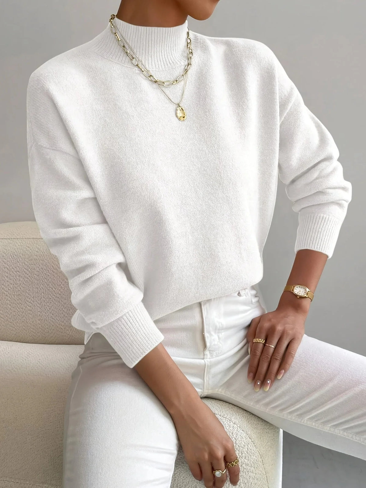 Mock Neck Knit Jumper – White