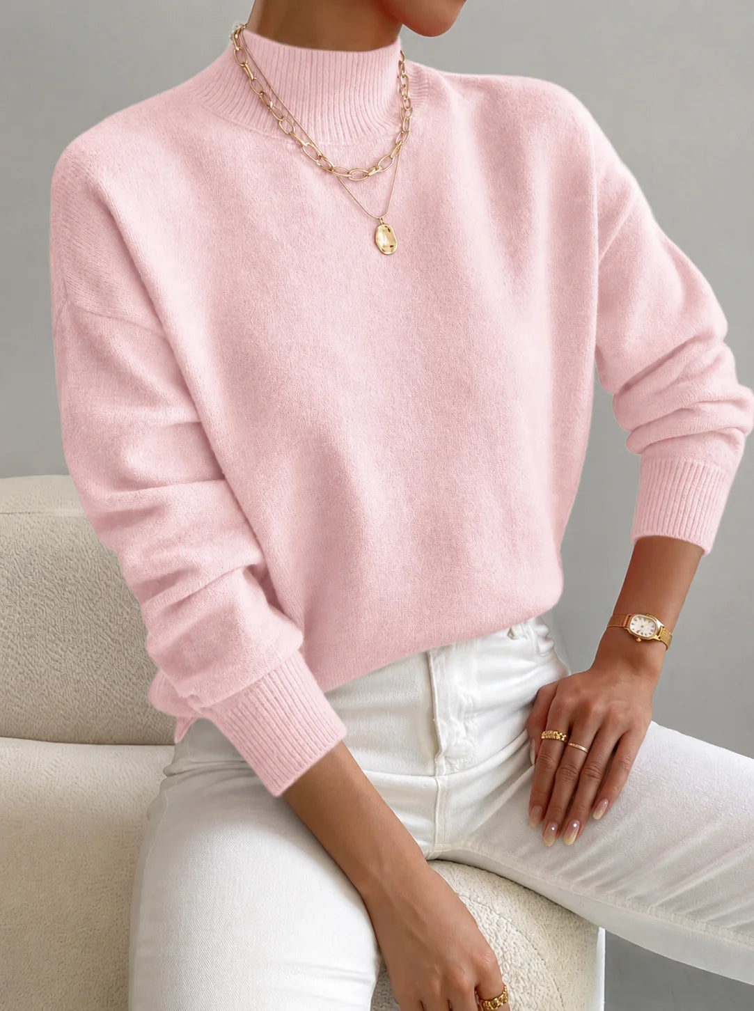 Mock Neck Knit Jumper – Light Pink