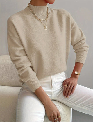 Mock Neck Knit Jumper – Beige