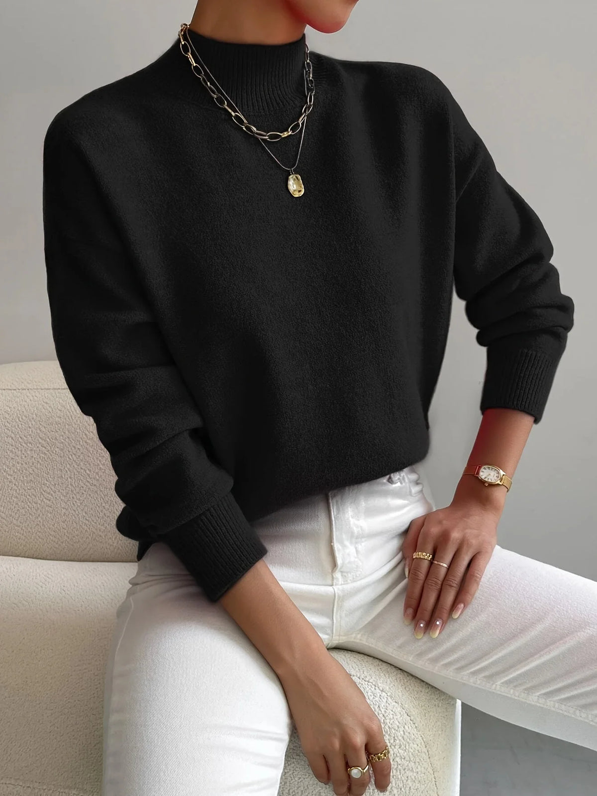 Mock Neck Knit Jumper – Black