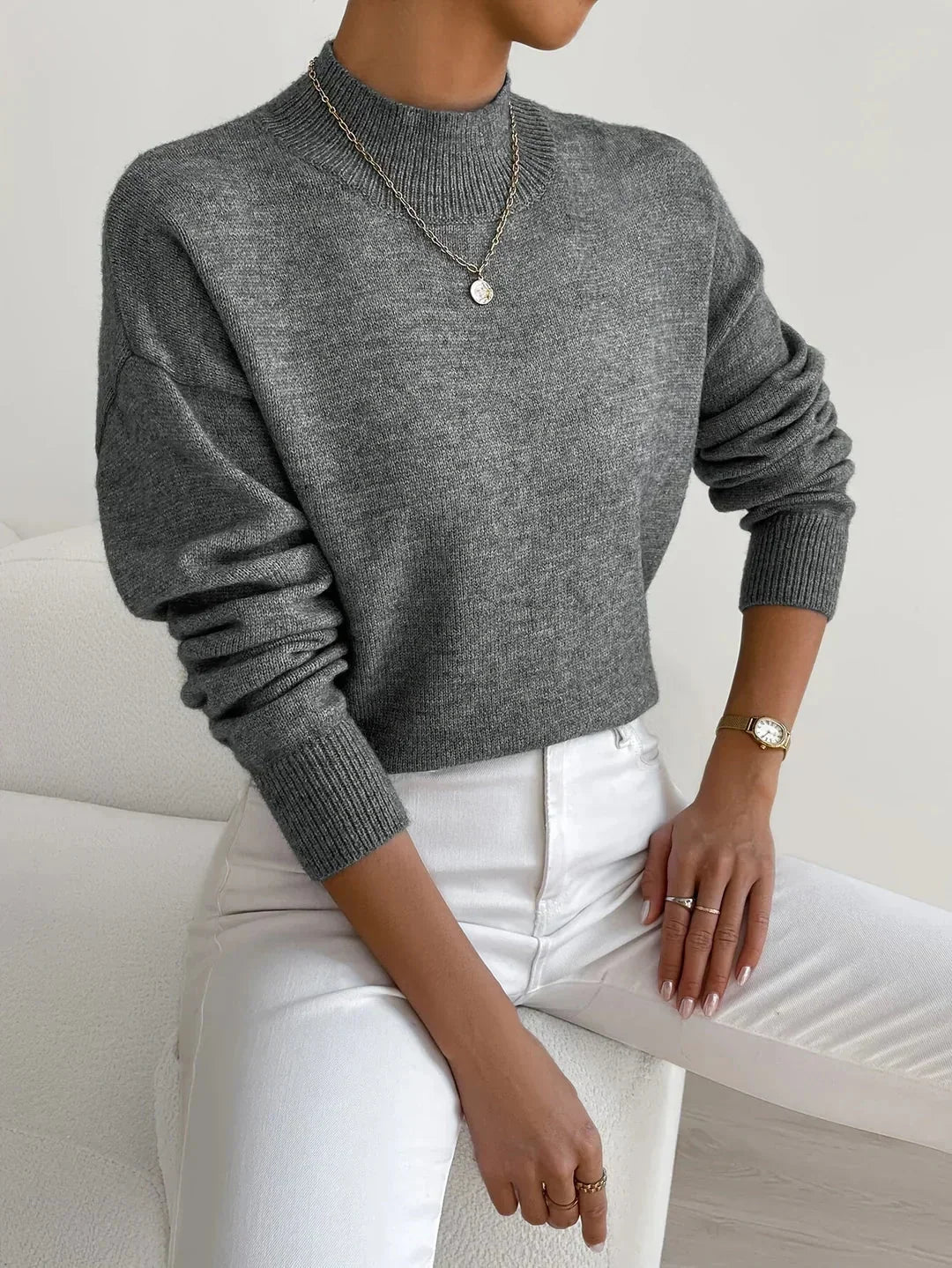 Mock Neck Knit Jumper – Grey