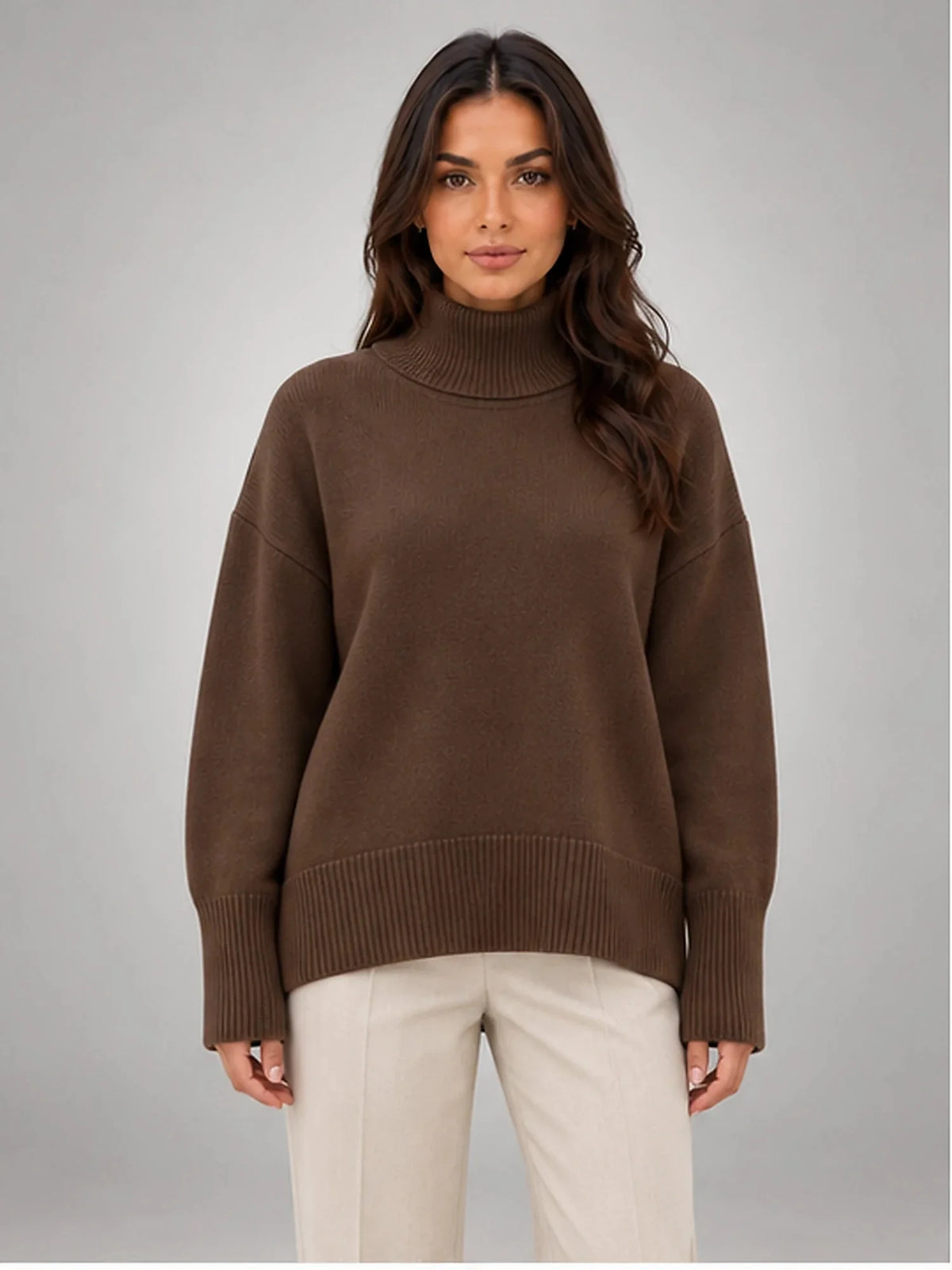 Oversized Turtleneck Jumper – Coffee