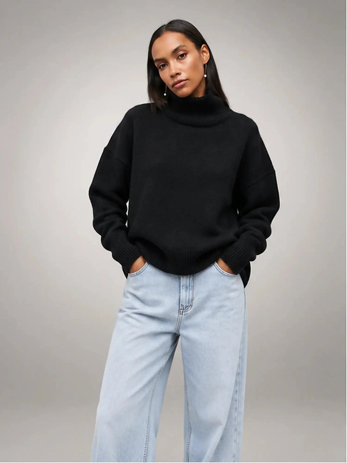Oversized Turtleneck Jumper – Black