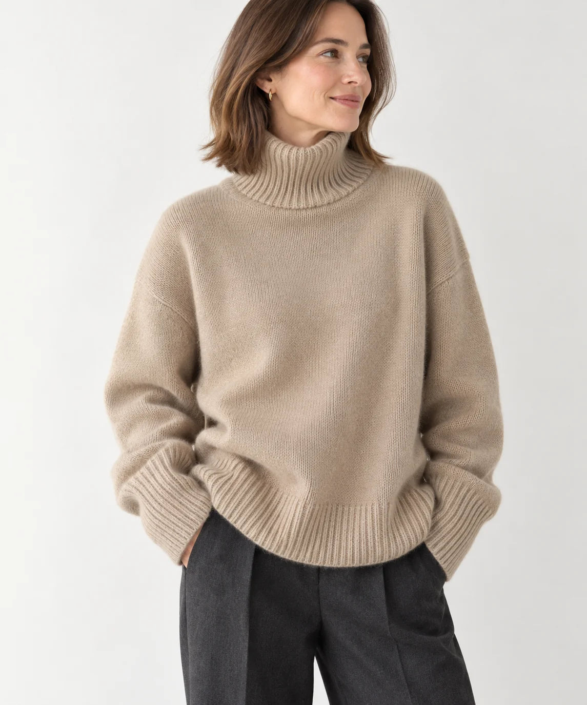 High Neck Cashmere Jumper – Khaki