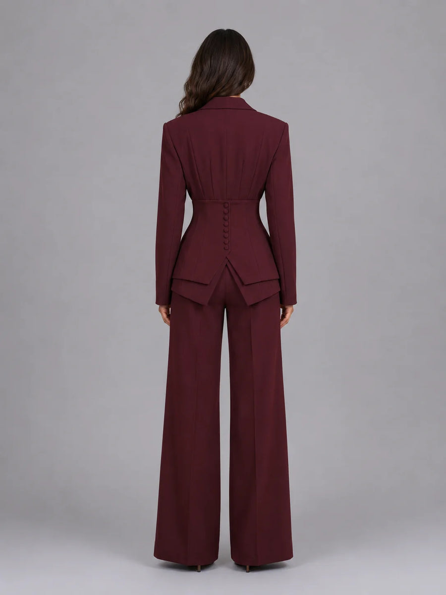 Cinched Waist Wide Leg Suit
