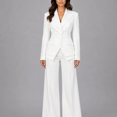 Cinched Waist Wide Leg Suit – White