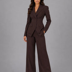 Cinched Waist Wide Leg Suit – Coffee