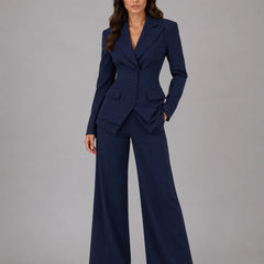 Cinched Waist Wide Leg Suit – Navy