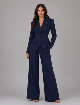 Cinched Waist Wide Leg Suit – Navy
