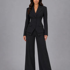 Cinched Waist Wide Leg Suit – Black
