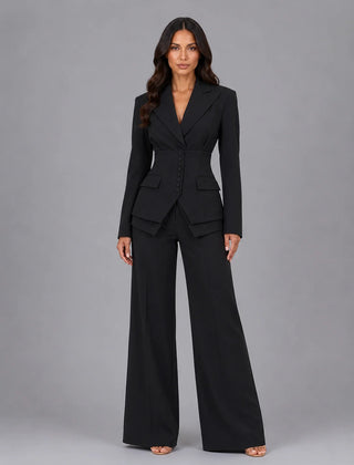 Cinched Waist Wide Leg Suit – Black