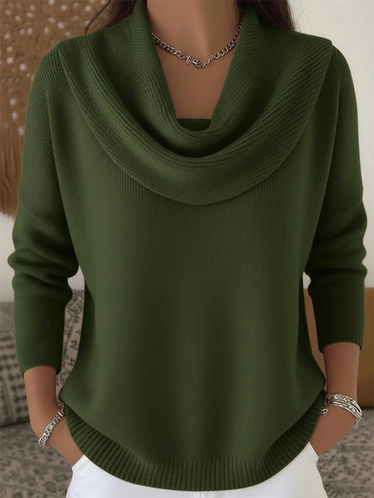 Cowl Neck Merino Blend Jumper – Pine