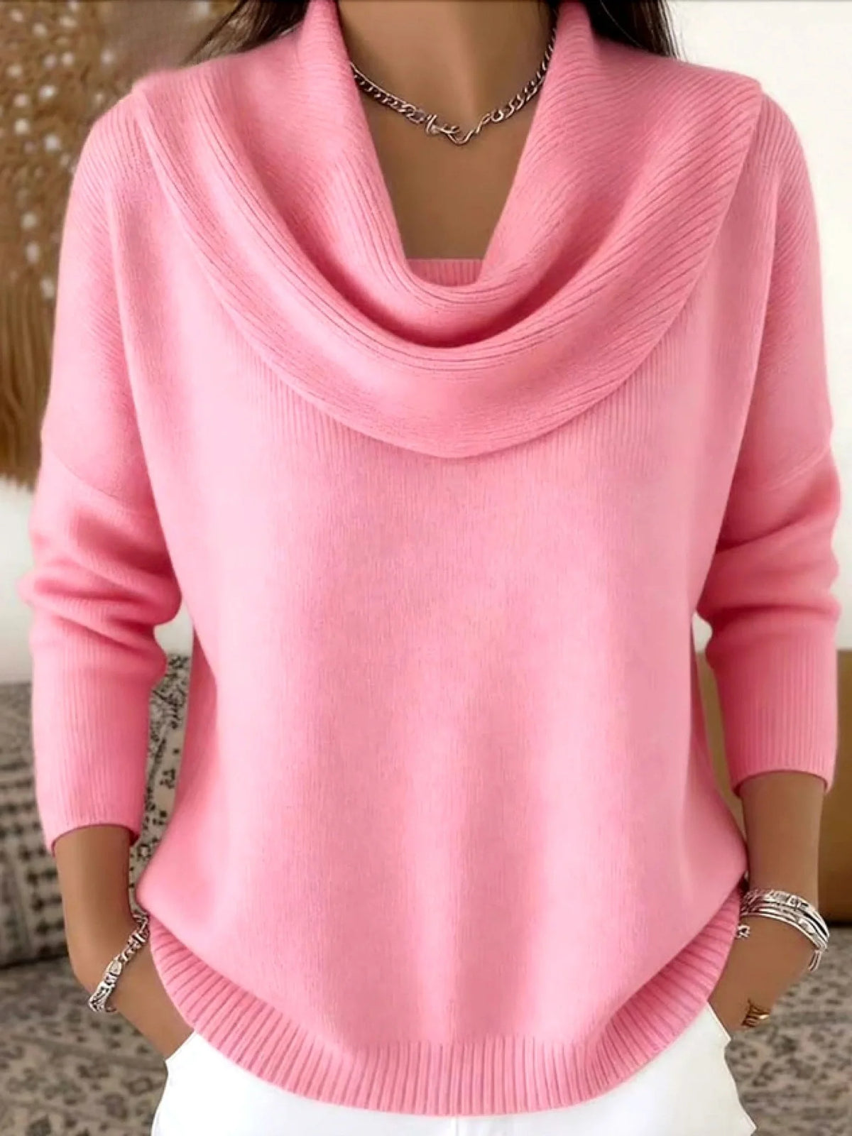 Cowl Neck Merino Blend Jumper – Pink