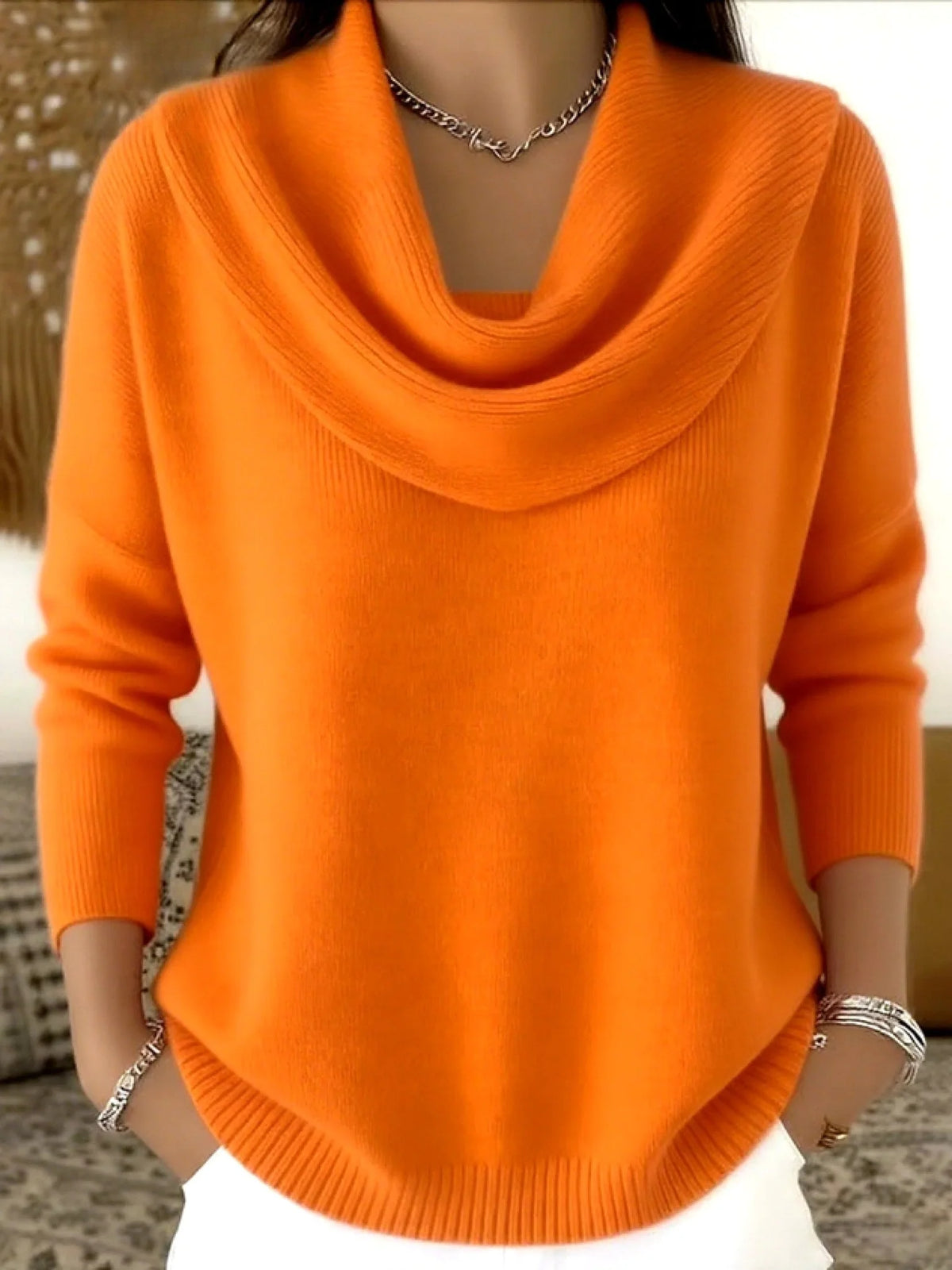 Cowl Neck Merino Blend Jumper – Orange