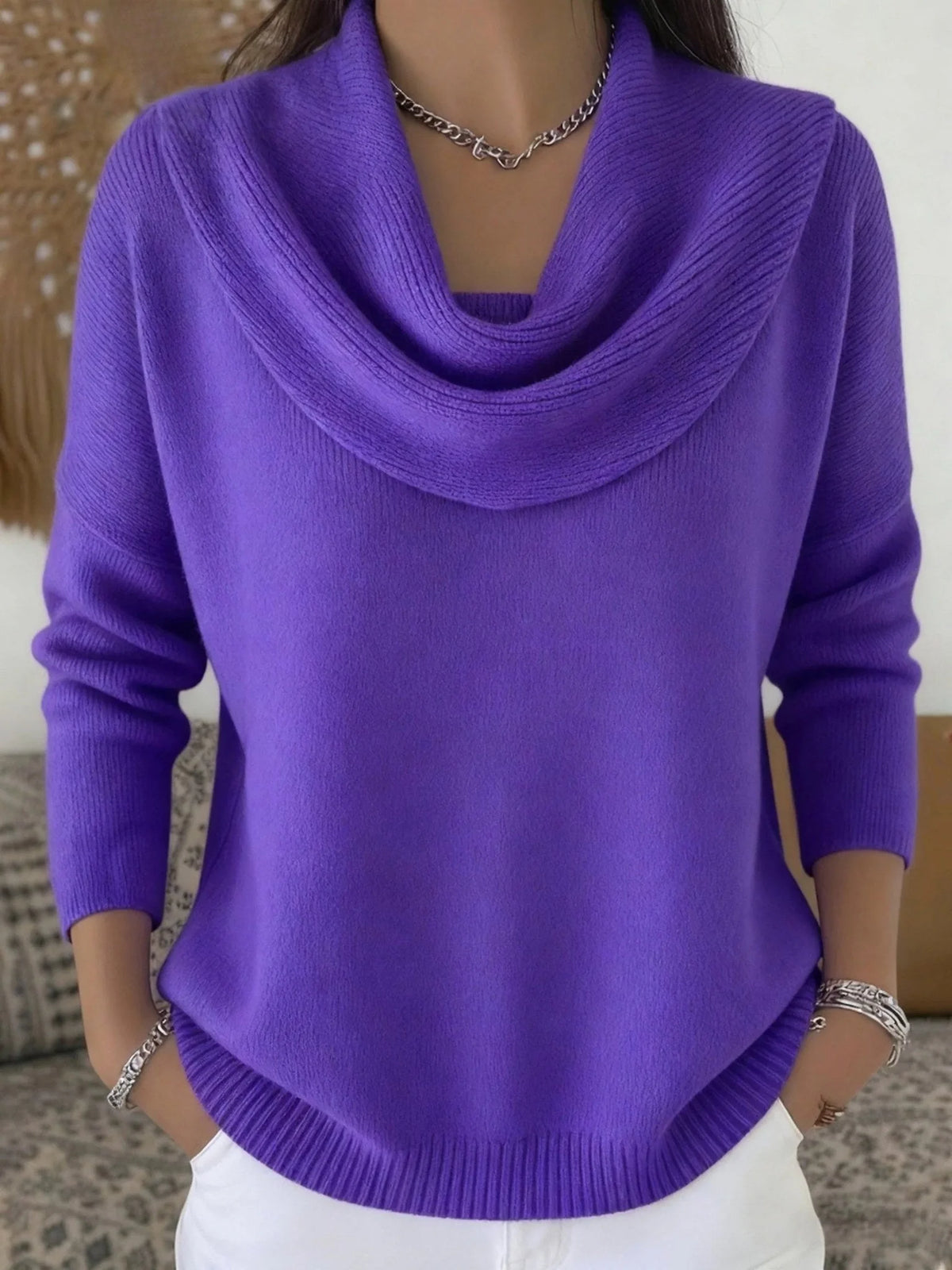 Cowl Neck Merino Blend Jumper – Purple