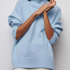Oversized Ribbed Turtleneck Jumper – Blue
