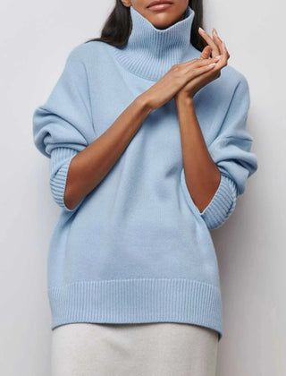 Oversized Ribbed Turtleneck Jumper – Blue