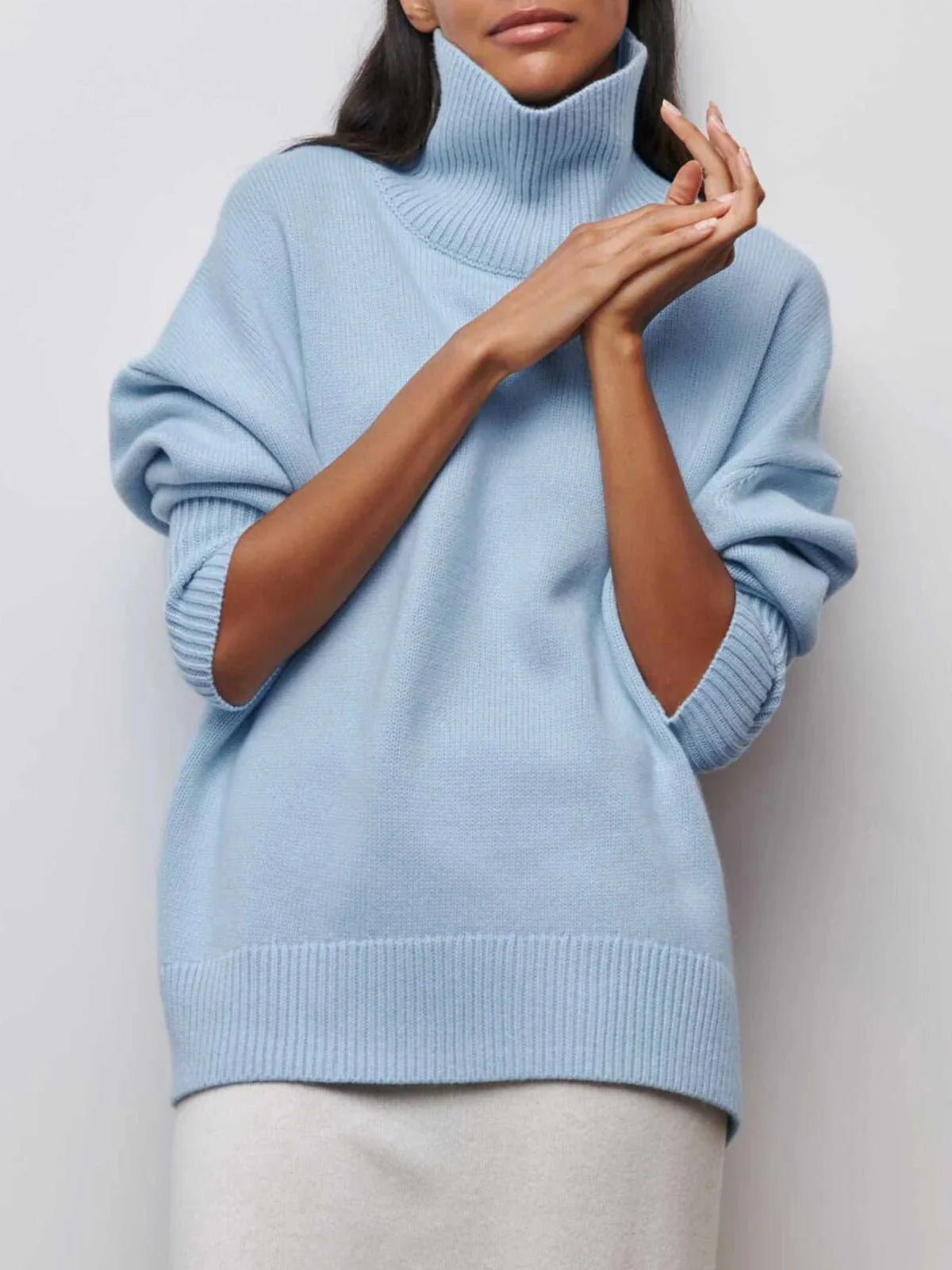 Oversized Ribbed Turtleneck Jumper – Blue