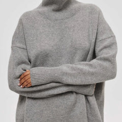 Oversized Ribbed Turtleneck Jumper – Grey