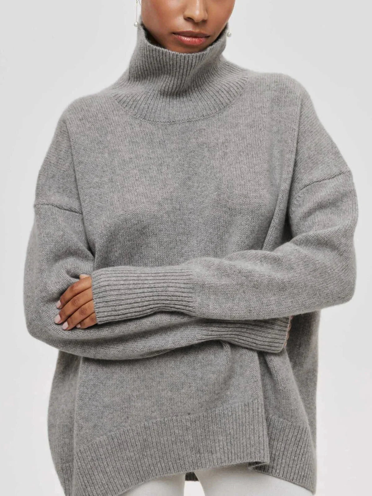 Oversized Ribbed Turtleneck Jumper – Grey