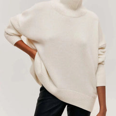 Oversized Ribbed Turtleneck Jumper – White