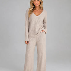 Ribbed Knit Lounge Set – Beige