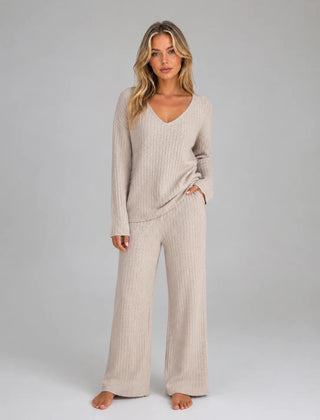 Ribbed Knit Lounge Set – Beige
