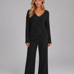 Ribbed Knit Lounge Set – Light Grey