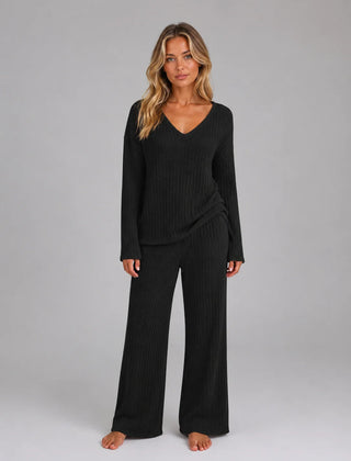 Ribbed Knit Lounge Set – Light Grey