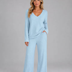 Ribbed Knit Lounge Set – Light Blue