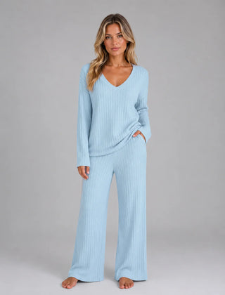 Ribbed Knit Lounge Set – Light Blue
