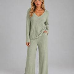 Ribbed Knit Lounge Set – Green
