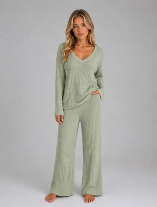 Ribbed Knit Lounge Set – Green