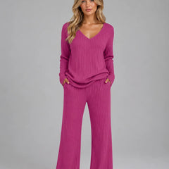 Ribbed Knit Lounge Set – Pink