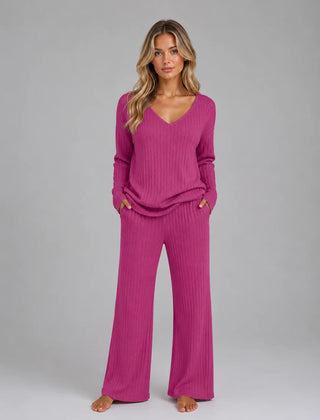 Ribbed Knit Lounge Set – Pink