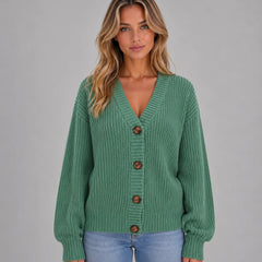 Chunky Knit V-Neck Cardigan – Sage