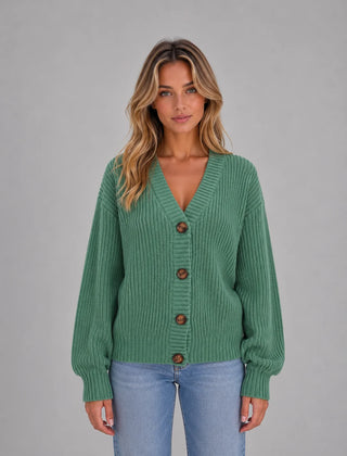 Chunky Knit V-Neck Cardigan – Sage