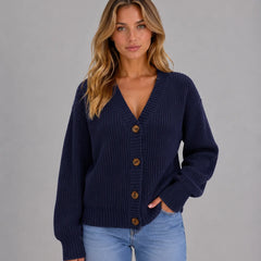 Chunky Knit V-Neck Cardigan – Navy