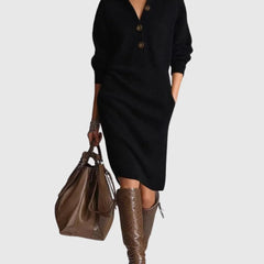 Ribbed Knit Midi Dress – Black
