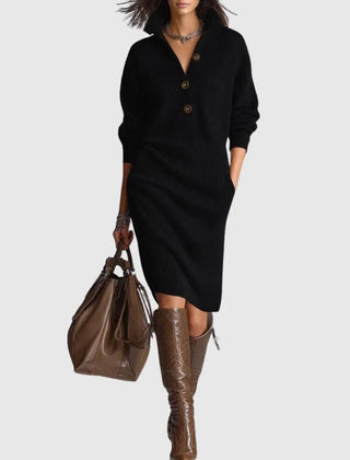 Ribbed Knit Midi Dress – Black