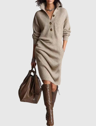 Ribbed Knit Midi Dress – Khaki