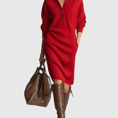 Ribbed Knit Midi Dress – Red