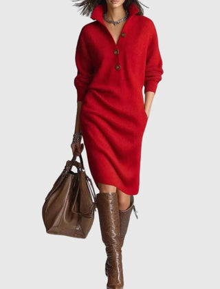 Ribbed Knit Midi Dress – Red