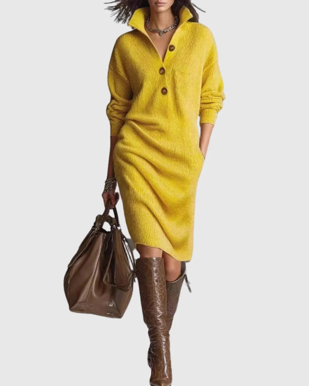 Ribbed Knit Midi Dress – Yellow