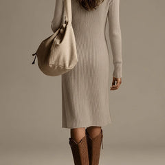 Ribbed Knit Button Midi Dress