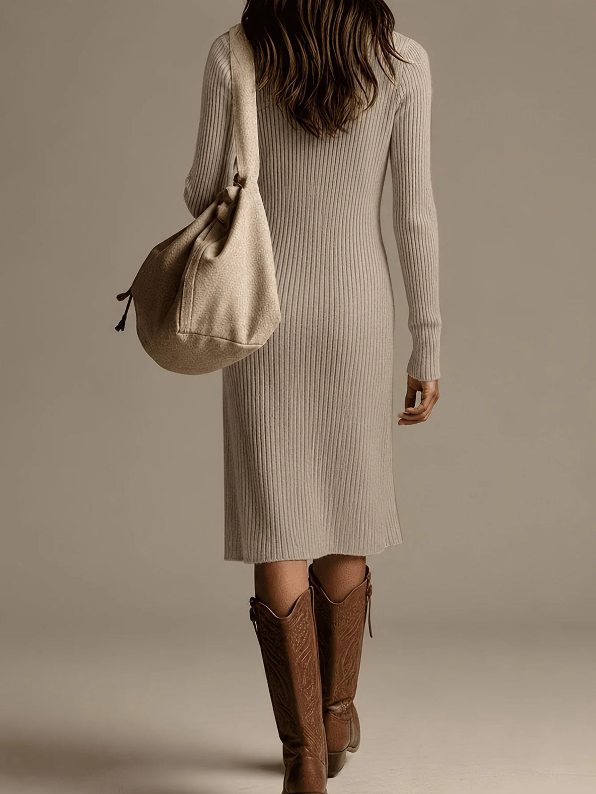 Ribbed Knit Button Midi Dress