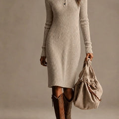 Ribbed Knit Button Midi Dress