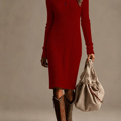 Ribbed Knit Button Midi Dress