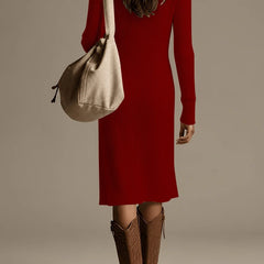 Ribbed Knit Button Midi Dress